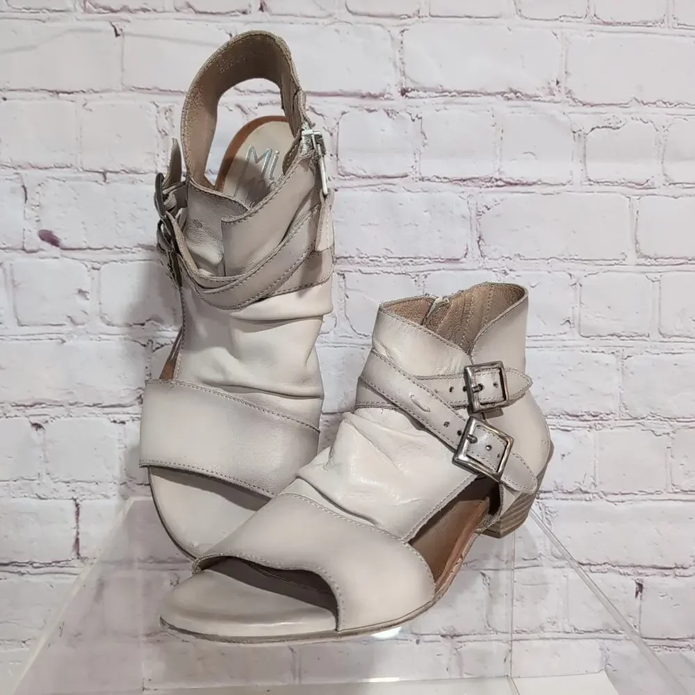 Miz Mooz Cassius Womens Linen Leather Zipper Heeled Sandals Shoes Al40 US 9-9.5 - Picture 3 of 11